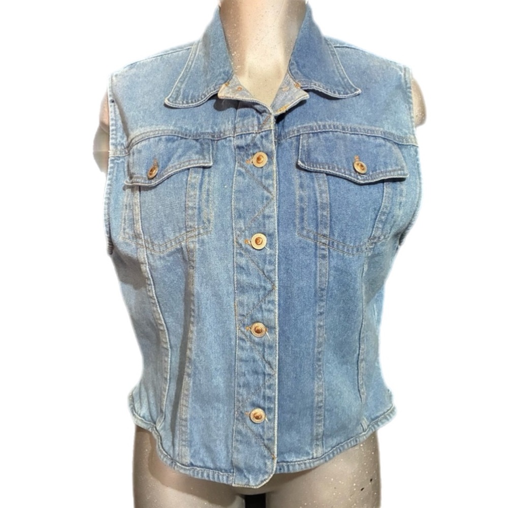 Angee 90s Y2K Denim Jean Vest Button Front Cotton Western Classic Large Country